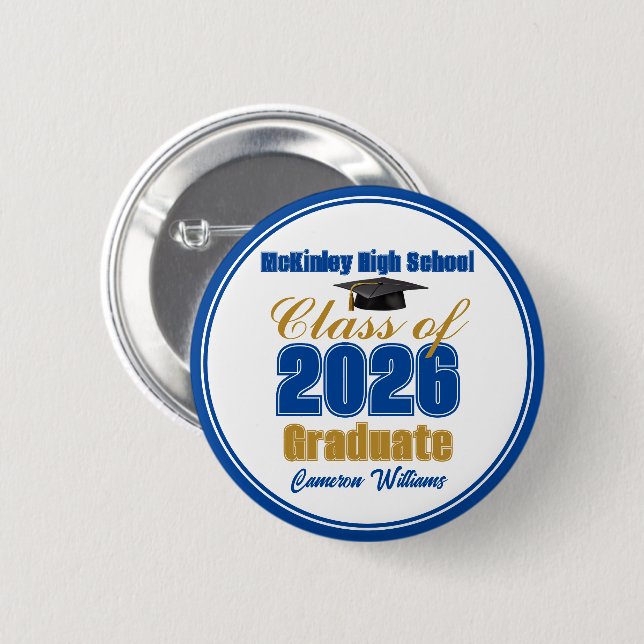 Royal Blue Gold Class of 2026 Graduation Keepsake Button (Front & Back)
