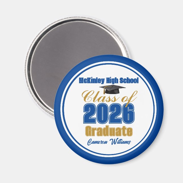 Royal Blue Gold Class of 2026 Graduation Magnet (Front/Back)