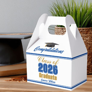 Royal Blue Gold Class of 2026 Graduation Party Favor Boxes