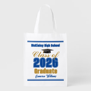 Royal Blue Gold Class of 2026 Graduation Party Grocery Bag