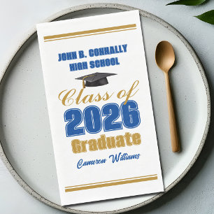 Royal Blue Gold Class of 2026 Graduation Party Paper Guest Towels