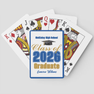 Royal Blue Gold Class of 2026 Graduation Party Poker Cards