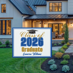 Royal Blue Gold Class of 2026 Graduation Yard Sign