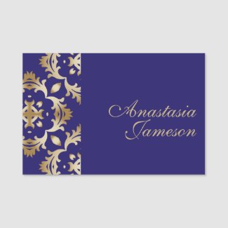 Royal Blue Gold Classic Elegant Vintage Antique  Name Tag