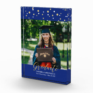 Royal Blue & Gold Confetti Graduation Gift Photo Block