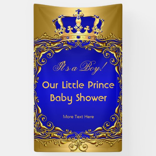 Royal Blue Gold Crown Baby Shower Boy Banner
