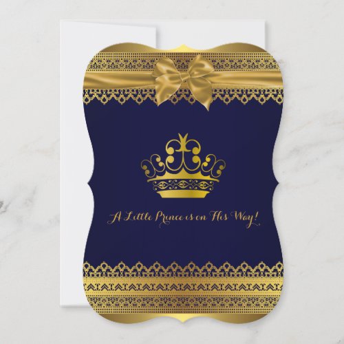 Royal Blue  Gold Crown Baby Shower Invitation