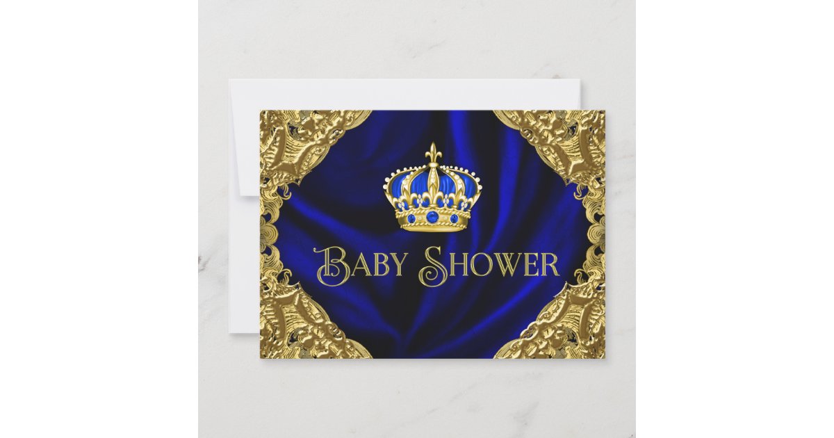 Royal Blue Gold Crown Baby Shower Invitation Zazzle