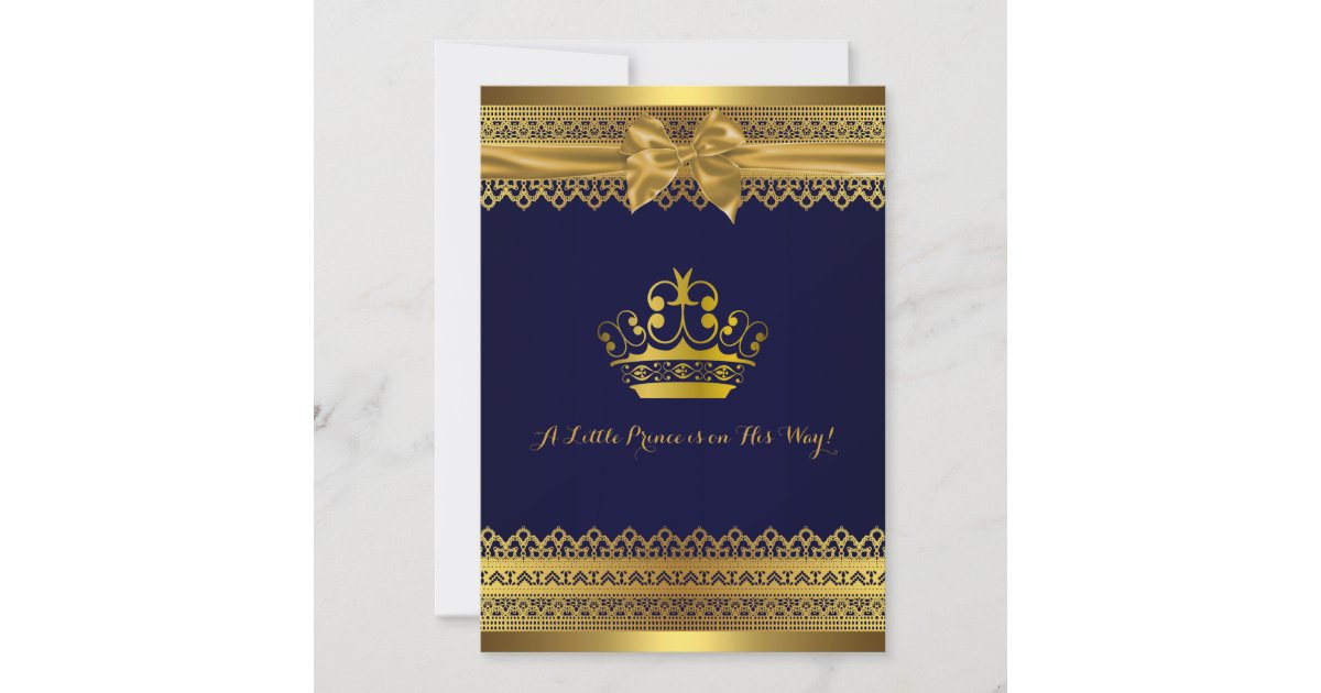 Royal Blue & Gold Crown Baby Shower Invitation Zazzle