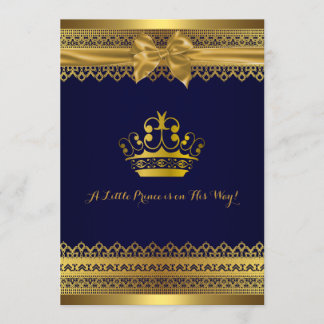 Royal Blue & Gold Crown Baby Shower Invitation