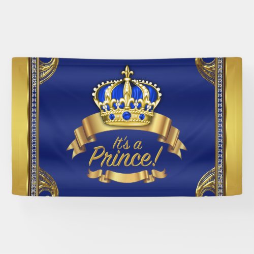 Royal Blue Gold Crown Blue Prince Baby Shower Banner