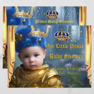 Royal Blue Gold Crown Drapes Prince Baby Shower Invitation