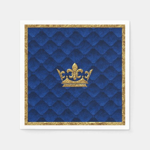 Royal Blue  Gold Crown Elegant Royal Storybook Paper Napkins