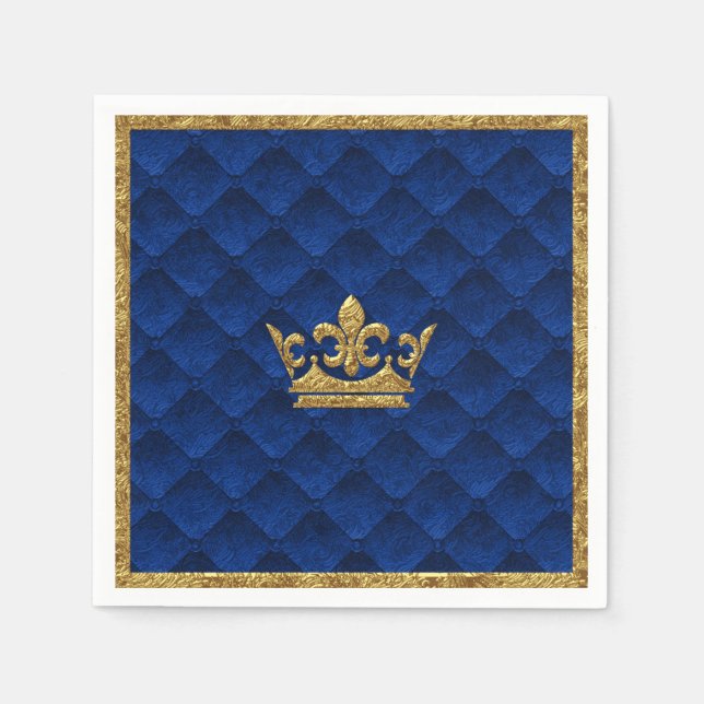 Royal Blue & Gold Crown Elegant Royal Storybook Paper Napkins (Front)