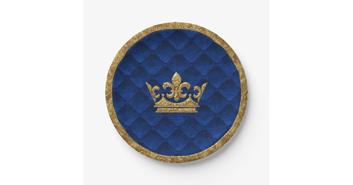 Royal Blue & Gold Crown Elegant Royal Storybook Paper Plate | Zazzle.com