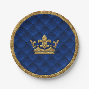 Royal Blue & Gold Crown Elegant Royal Storybook Paper Plates