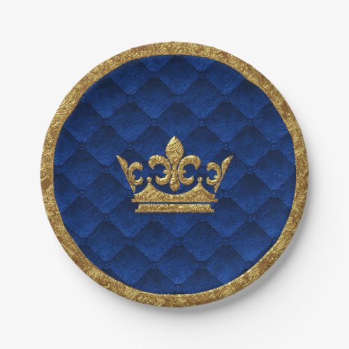 Royal Blue  Gold Crown Elegant Royal Storybook Paper Plates