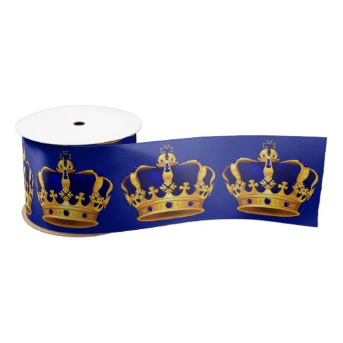 Royal Blue Gold Crown Fancy Prince Satin Ribbon