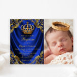 Royal Blue Gold Crown Little Prince Baptism Invitation at Zazzle