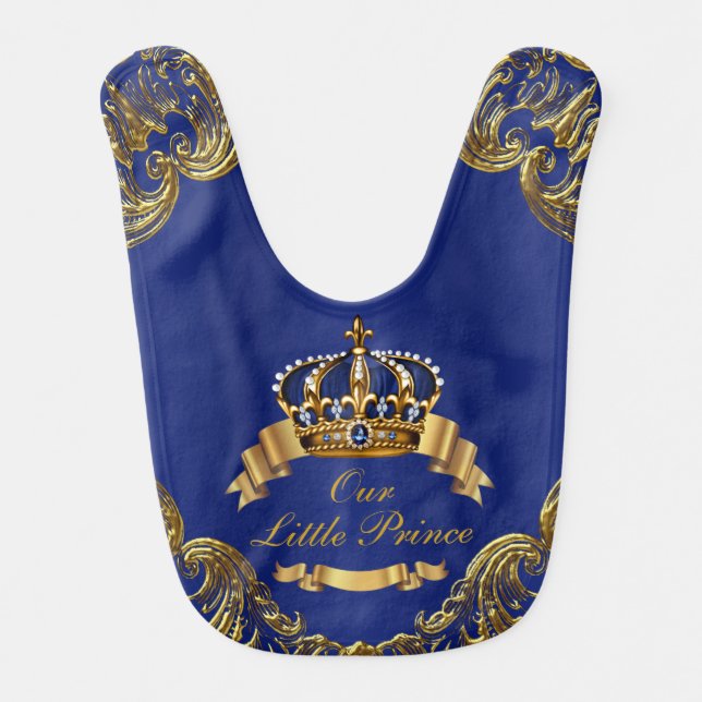 Royal Blue Gold Crown Prince Baby Bib (Front)