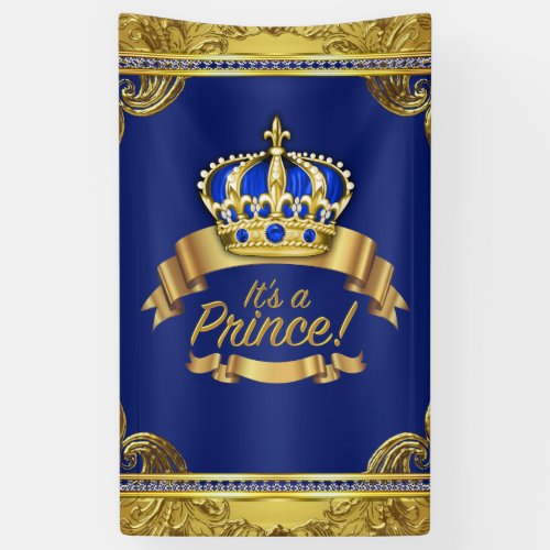 Royal Blue Gold Crown Prince Baby Shower Banner