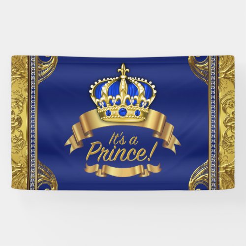 Royal Blue Gold Crown Prince Baby Shower Banner