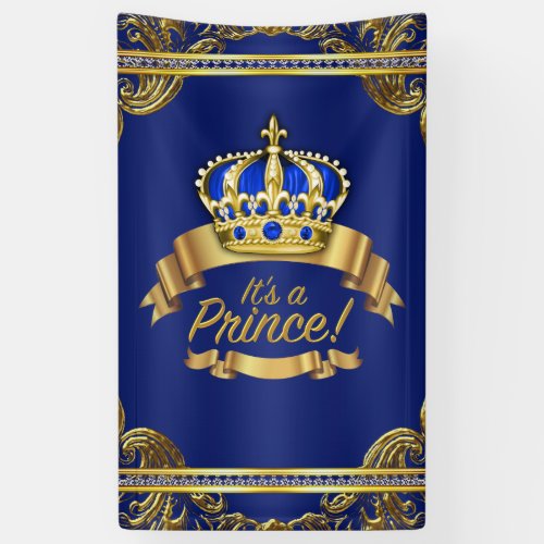 Royal Blue Gold Crown Prince Baby Shower Banner