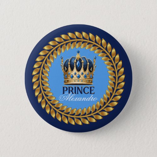 Royal Blue Gold Crown Prince Baby ShowerBirthday Button