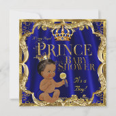 Royal Blue Gold Crown Prince Baby Shower Ethnic Invitation (Front)