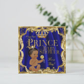 Royal Blue Gold Crown Prince Baby Shower Ethnic Invitation (Standing Front)