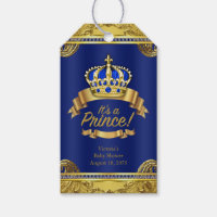 Royal Blue Gold Crown Prince Baby Shower Gift Tags