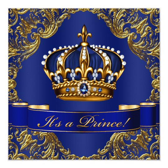 Royal Blue Gold Crown Prince Baby Shower Invitation Zazzle Royal Blue Gold Crown Prince Baby Shower Invitation