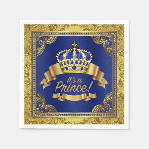 Royal Blue Gold Crown Prince Baby Shower Napkins