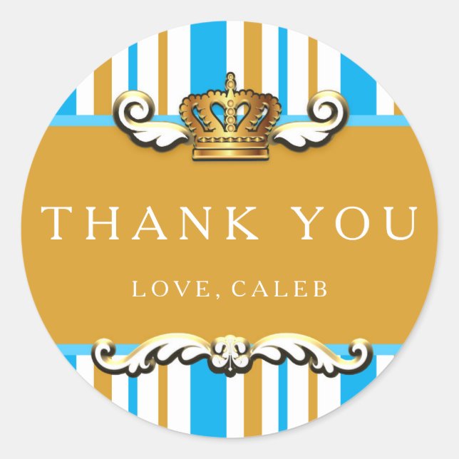 Royal Blue & Gold Crown Prince Party Favor Sticker (Front)