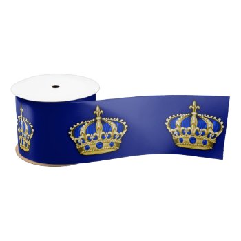 Royal Blue Gold Crown Prince Satin Ribbon by BabyCentral at Zazzle