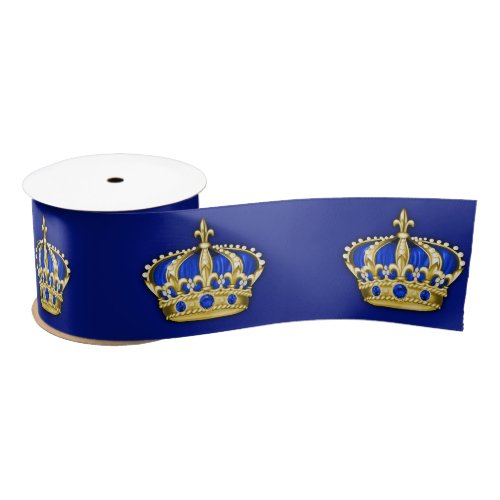 Royal Blue Gold Crown Prince Satin Ribbon