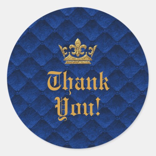 Royal Blue  Gold Crown Storybook Wedding Favor Classic Round Sticker