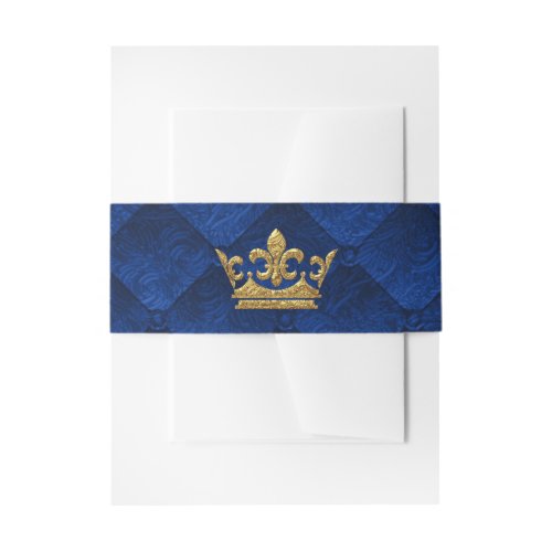 Royal Blue  Gold Crown Storybook Wedding Invitation Belly Band