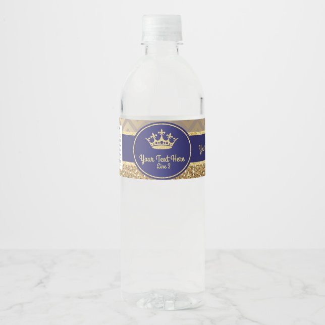 Royal Blue Gold Crown Water Bottle Label/ Wrapper Water Bottle Label (Front)