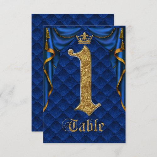 Royal Blue Gold Crown Wedding Table Number 1