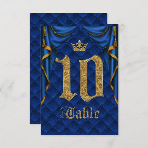 Royal Blue Gold Crown Wedding Table Number 10