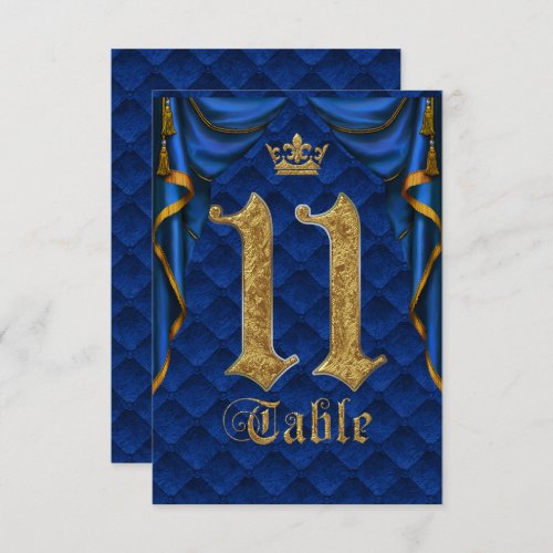Royal Blue Gold Crown Wedding Table Number 11
