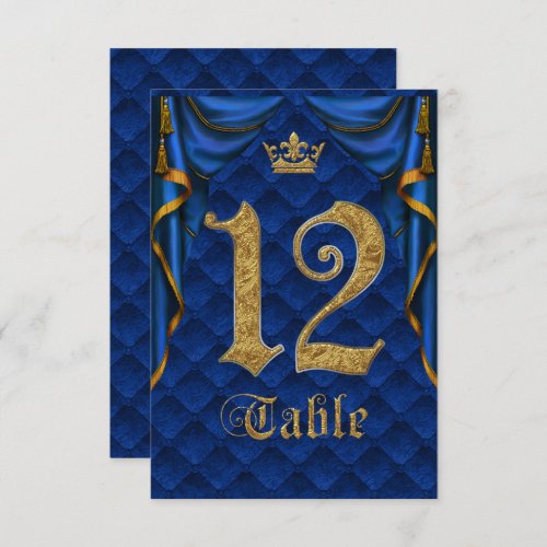 Royal Blue Gold Crown Wedding Table Number 12