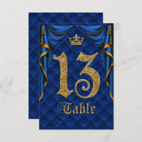 Royal Blue Gold Crown Wedding Table Number 13
