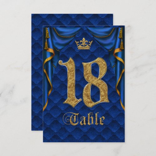 Royal Blue Gold Crown Wedding Table Number 18
