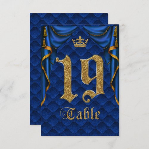 Royal Blue Gold Crown Wedding Table Number 19
