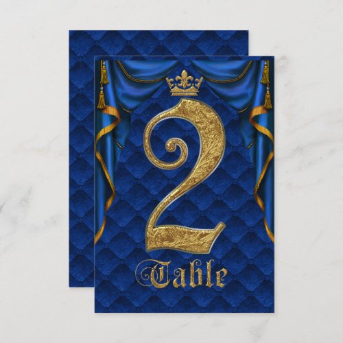 Royal Blue Gold Crown Wedding Table Number 2