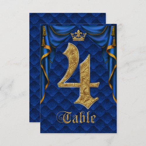 Royal Blue Gold Crown Wedding Table Number 4