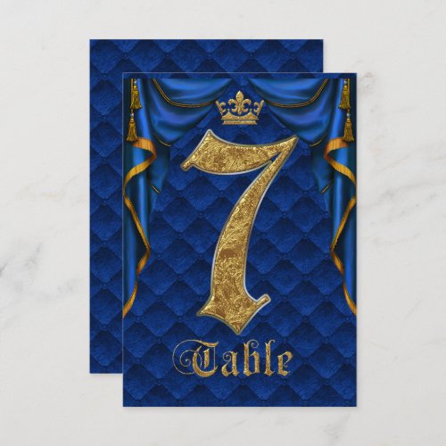 Royal Blue Gold Crown Wedding Table Number 7