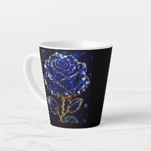 Royal Blue Gold Crystal Rose Latte Mug